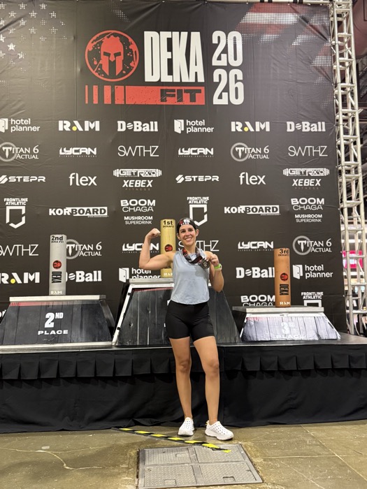 Member celebrating after competing at the DEKA FIT competition