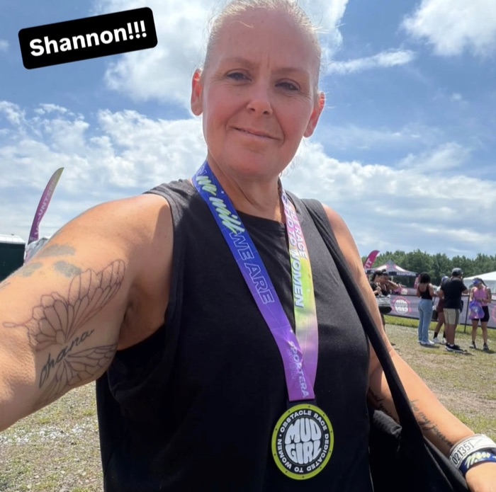Shannon after finishing a Mud Girl obstacle race